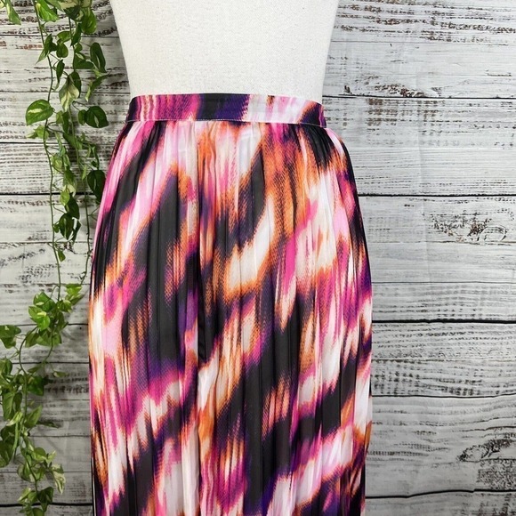 Worthington Skirt size 12 Pink Purple Black Pleated Sheer Chevron Knee Modest - Picture 3 of 12
